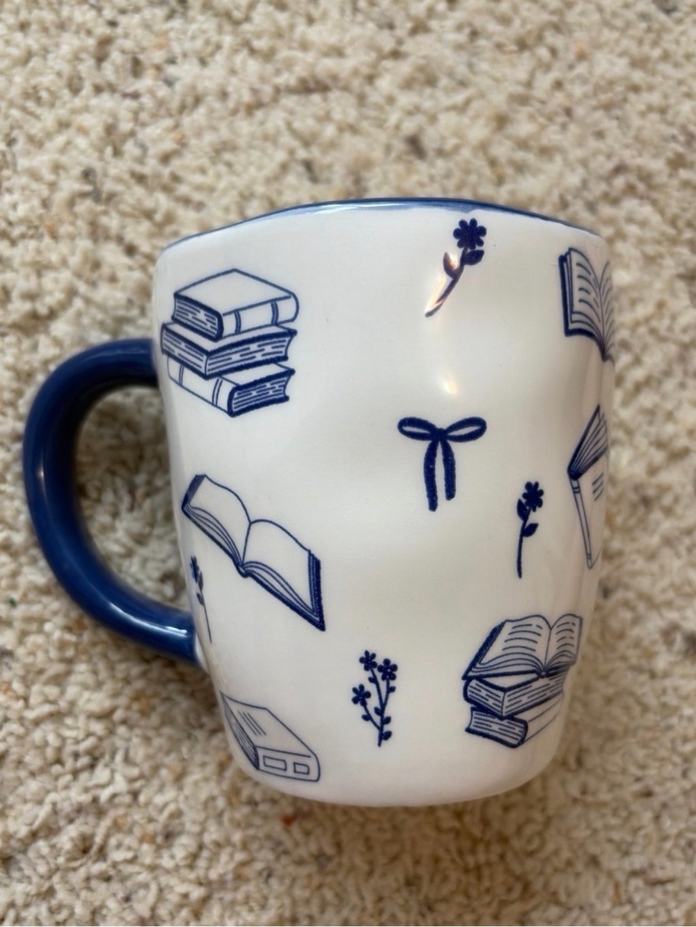 T.J.Maxx Blue and White Book Pattern Ceramic Mug